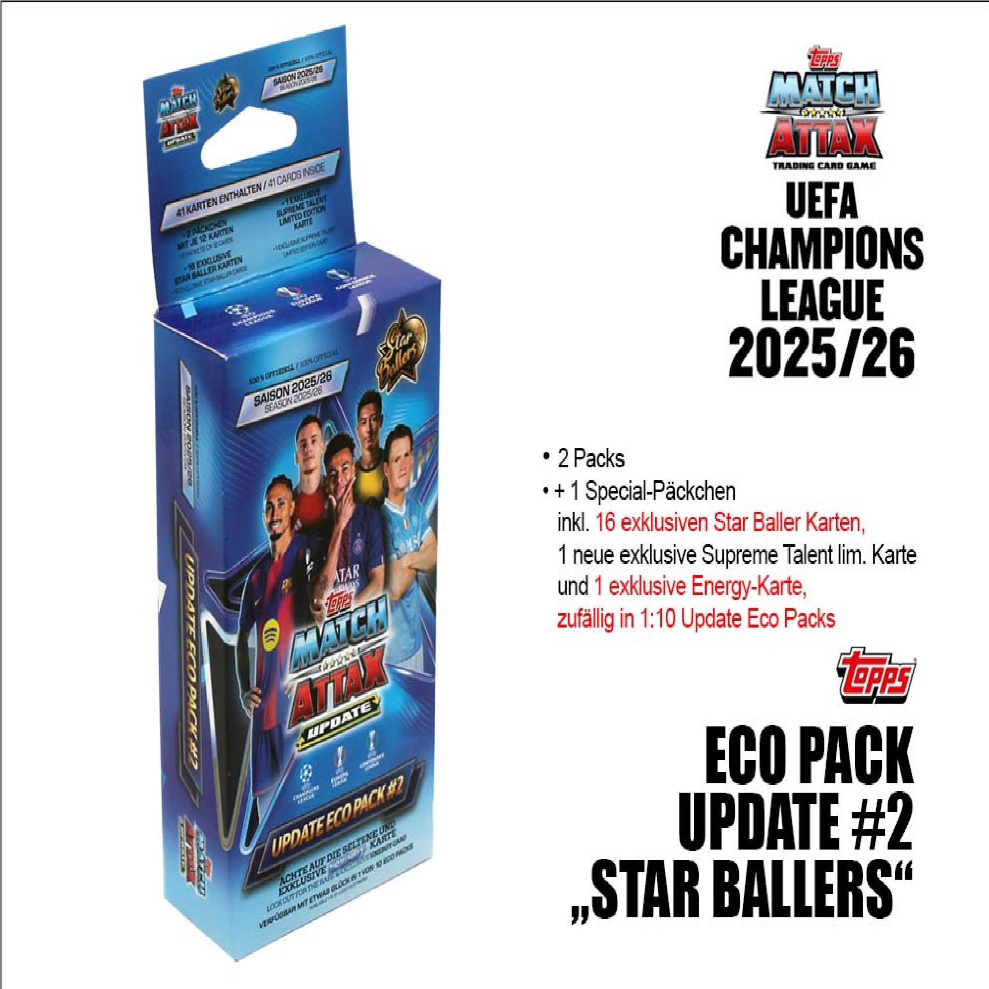 Topps UEFA Champions League Match Attax Trading Cards 2025/26 Eco Pack Update Star Ballers (Deutsch)
